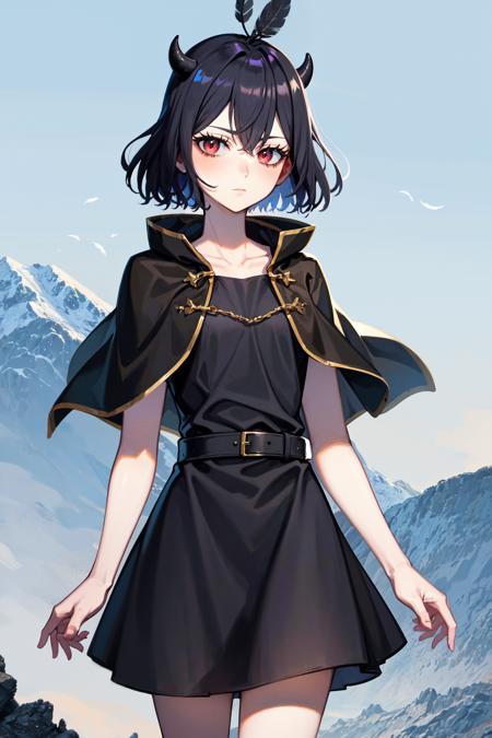 31515-1634461381-secre swallowtail, 1girl, solo, dress, capelet, black dress, feathers, black capelet, looking at viewer, collarbone, black feath.png
